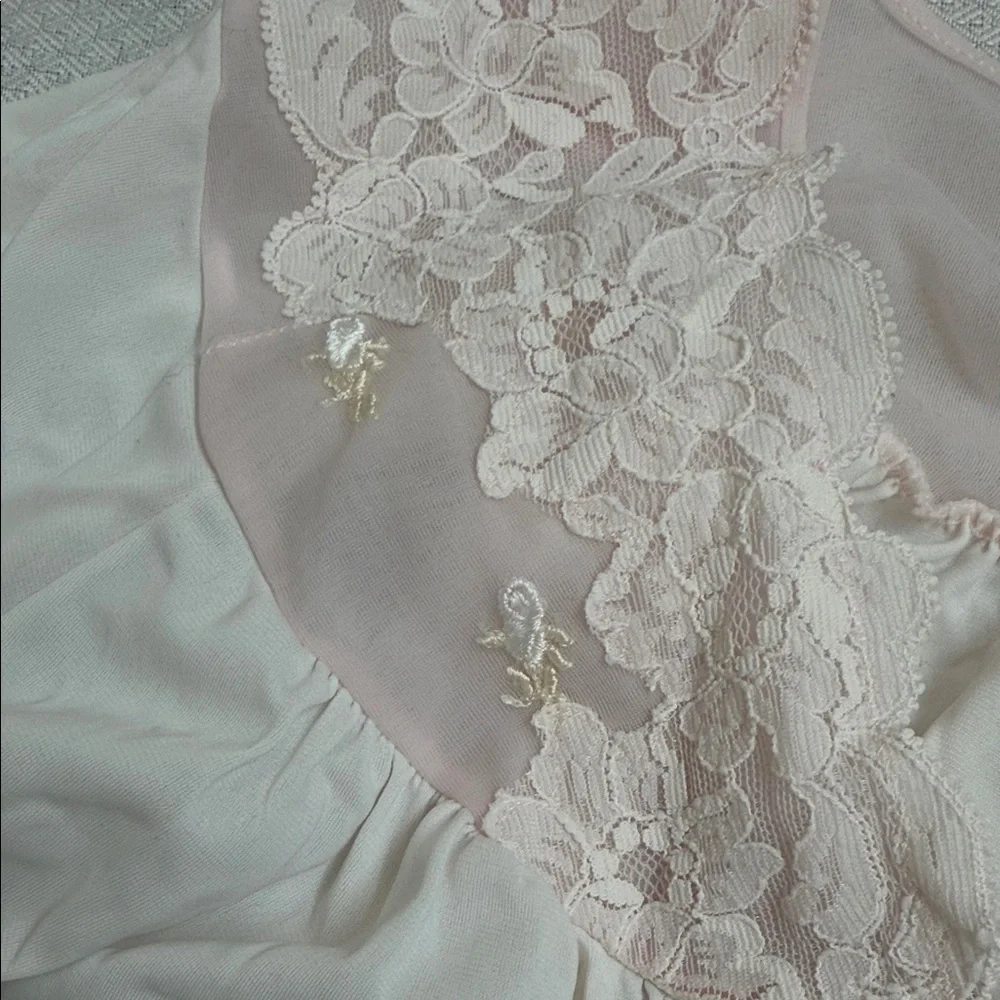 Vintage Shadowline Romantic Lace Nightgown Robe Blush Pink Maxi Lingerie Dress